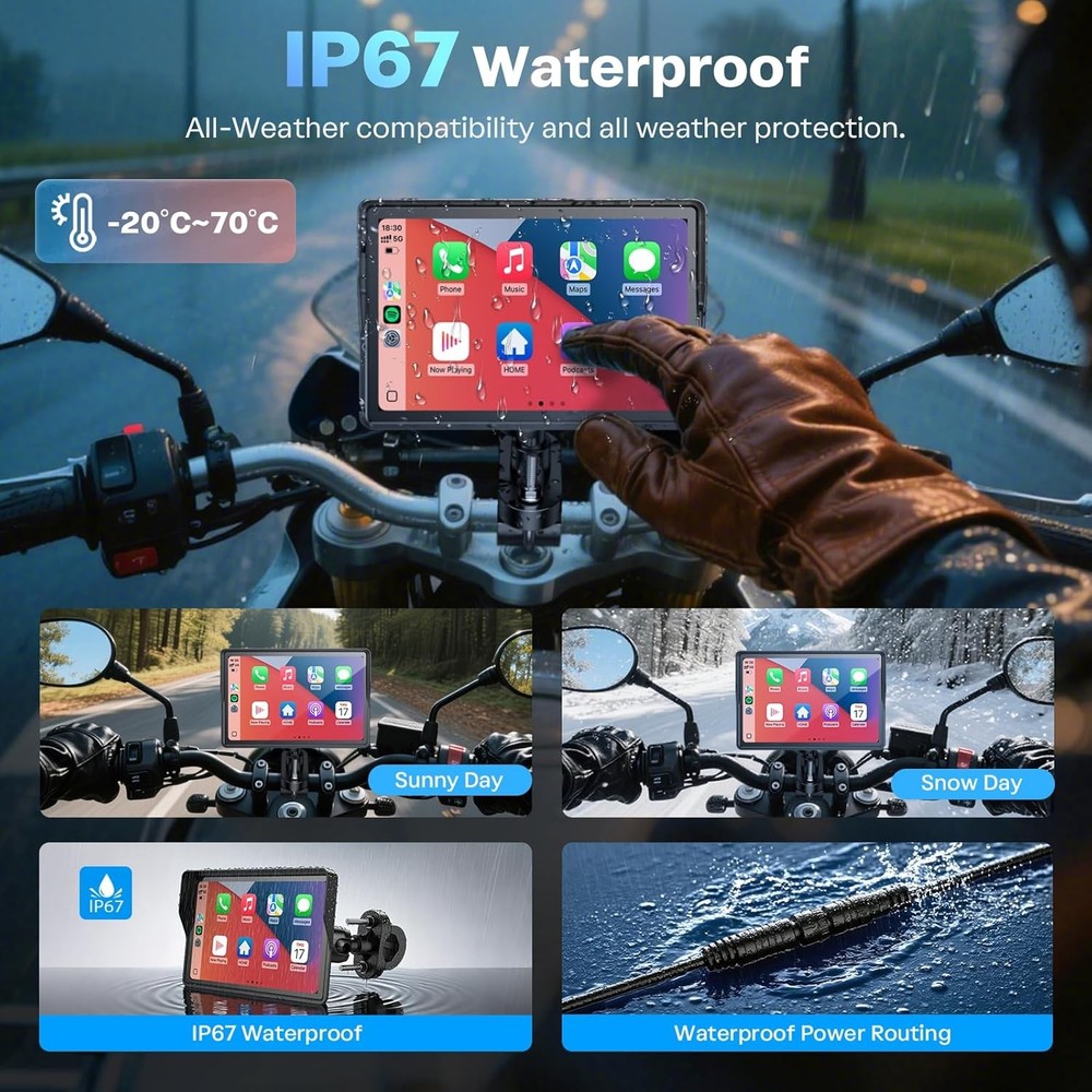 5" Dual Bluetooth Wireless Motorcycle GPS Navigation Device CarPlay/Android Auto
