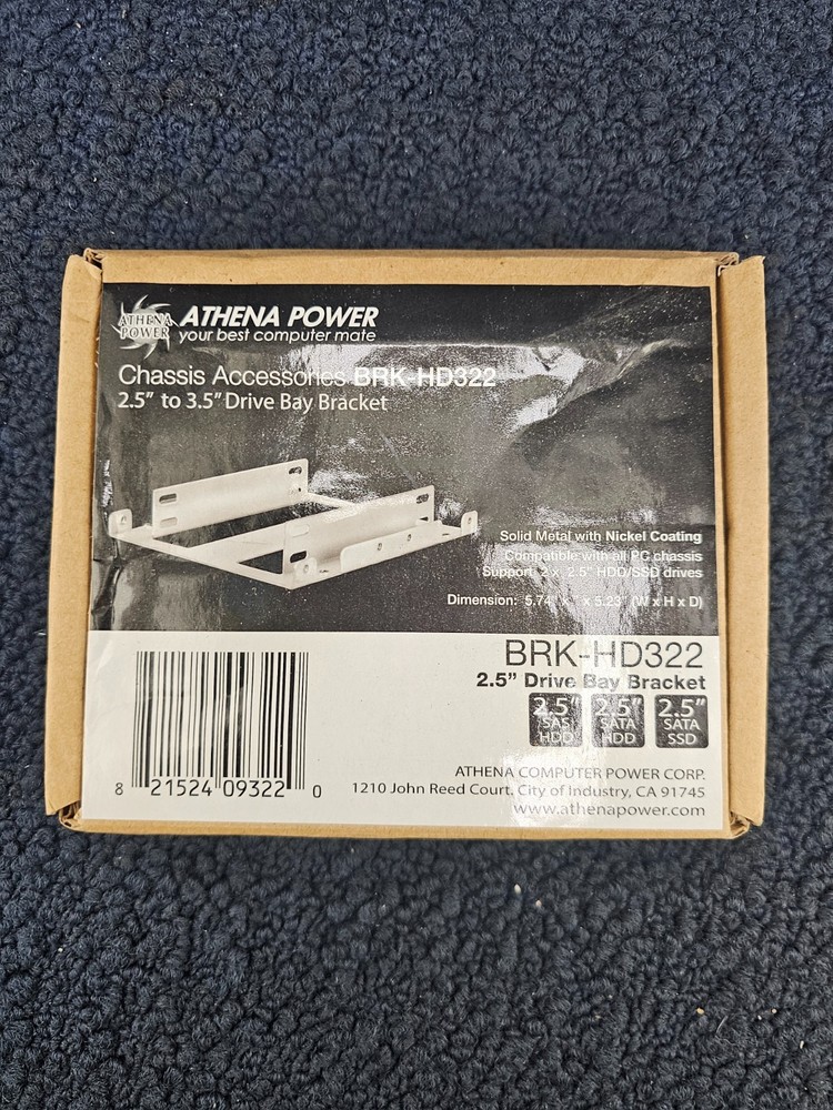 ATHENA POWER BRK-HD322 Drive Bay Bracket 2.5" to 3.5" Solid Metal