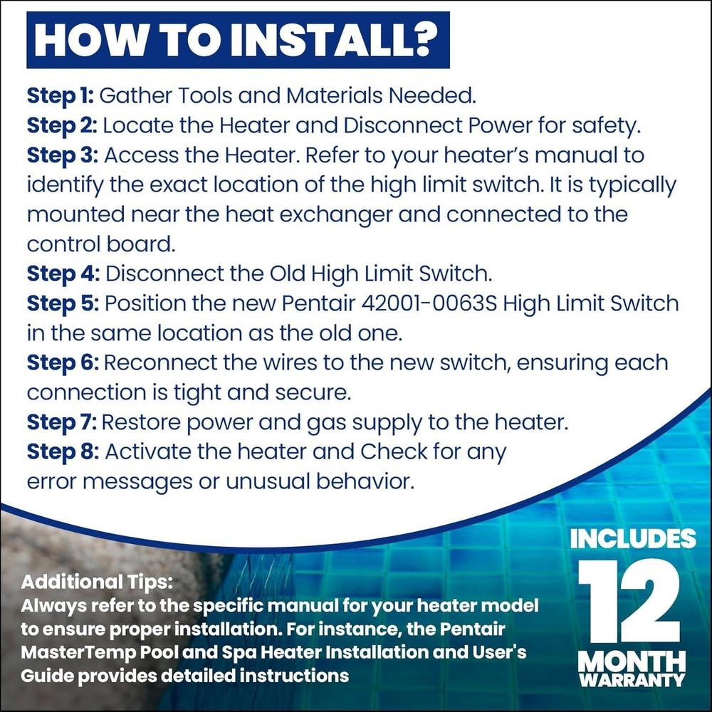 Pool Heater High Limit Switch Replacement Brass 135F Safety Overheat