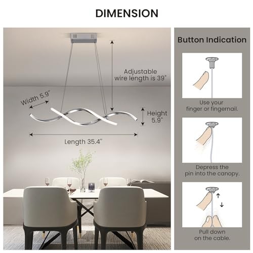 Modern LED Chandelier Dimmable Hanging Ceiling Light Pendant Light Silver
