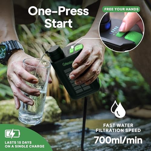 Electric Portable Water Filter Camping - Solar Powered, Hand Crank, USB