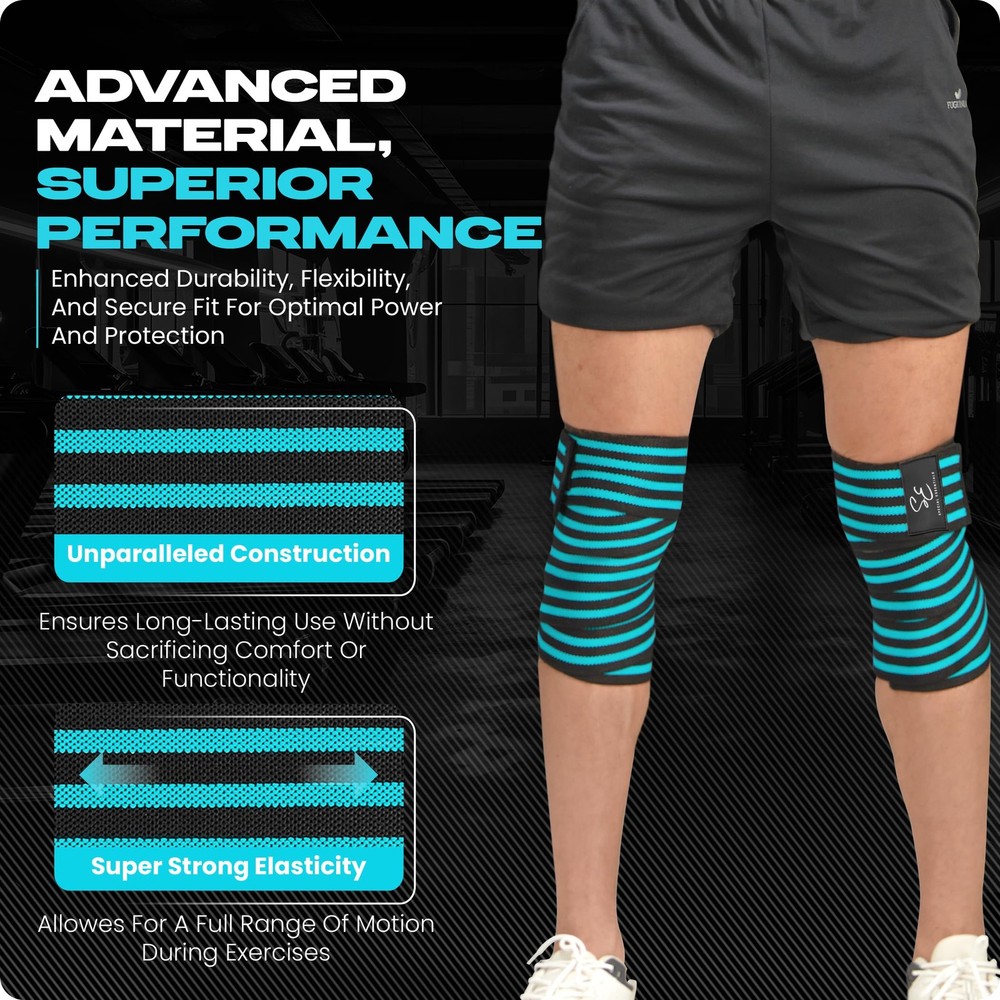 Knee Wraps for Weightlifting with Strap (2 Pack) - 72 Inches Flexible Support...