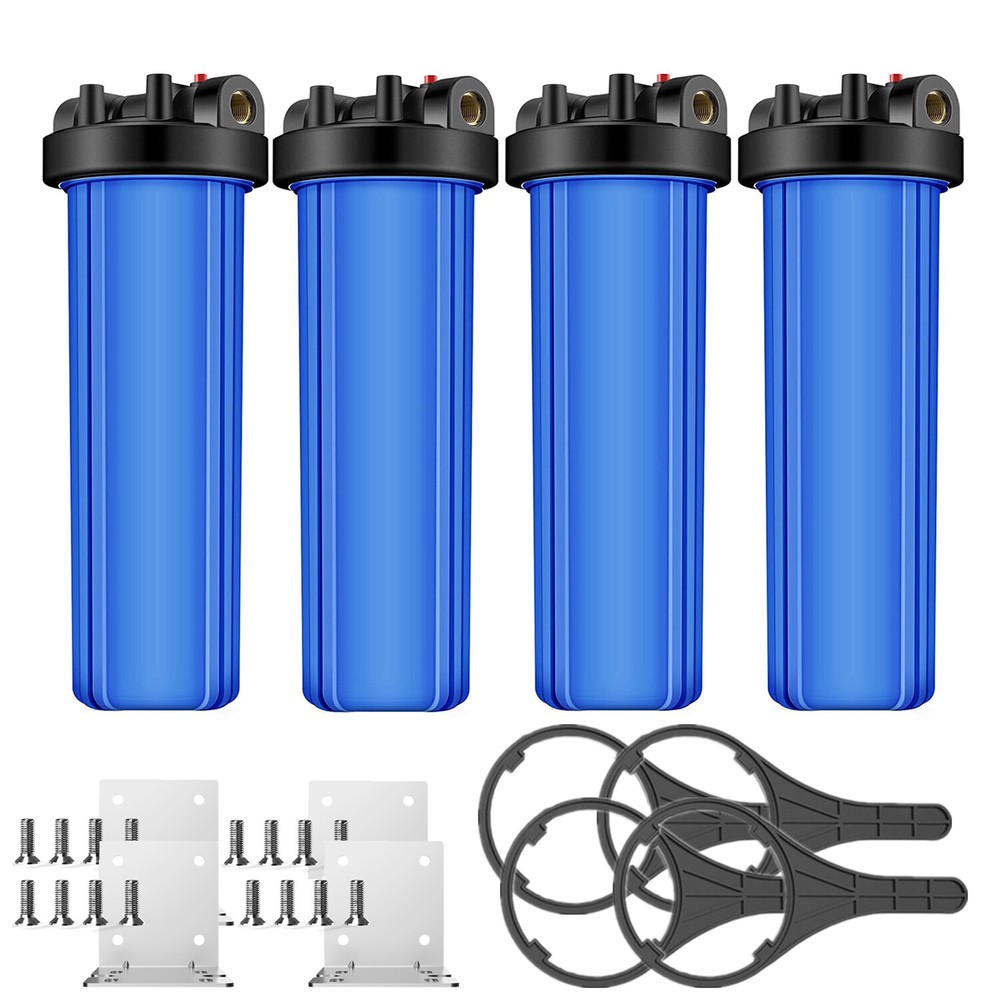 4 Pack Big Blue Whole House Water Filter Housing System for 20" x 4.5" Cartridge