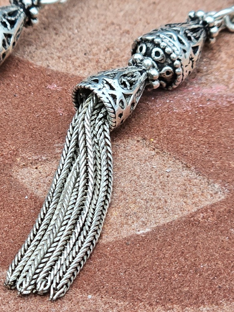 Earrings Sterling Silver with 2 Cones and Dangling Chains