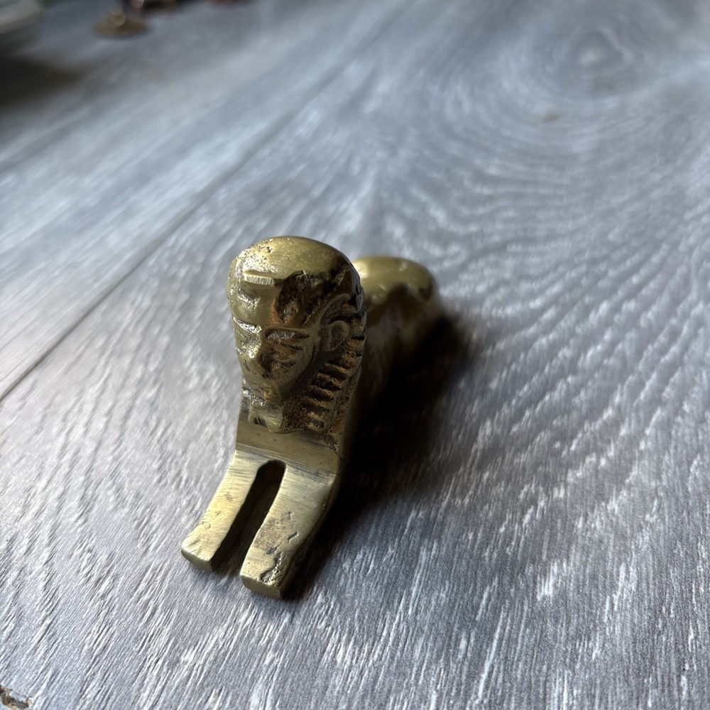Vintage Brass Egyptian Sphinx Solid Heavy Paperweight Trinket Small