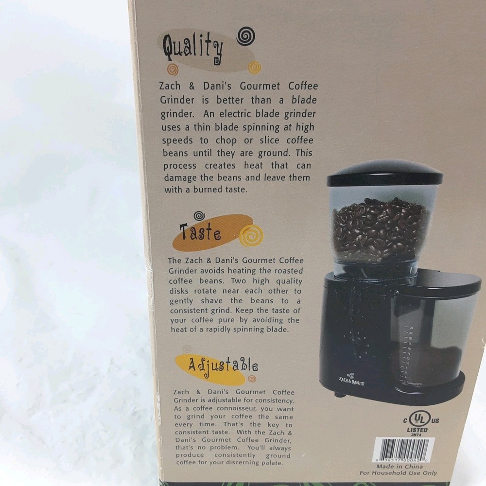 Zack & Dani's Gourmet Coffee Grinder Adjustable Settings New