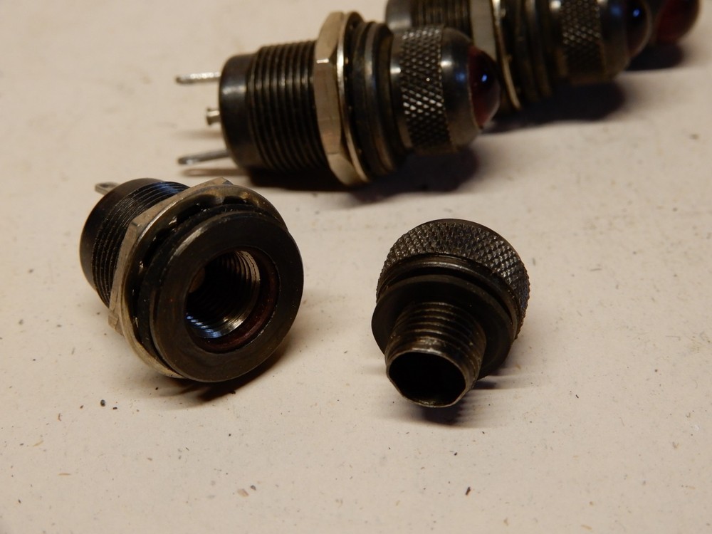 Five Small Military Lamp Holders Red Lens One Missing Mounting Nut