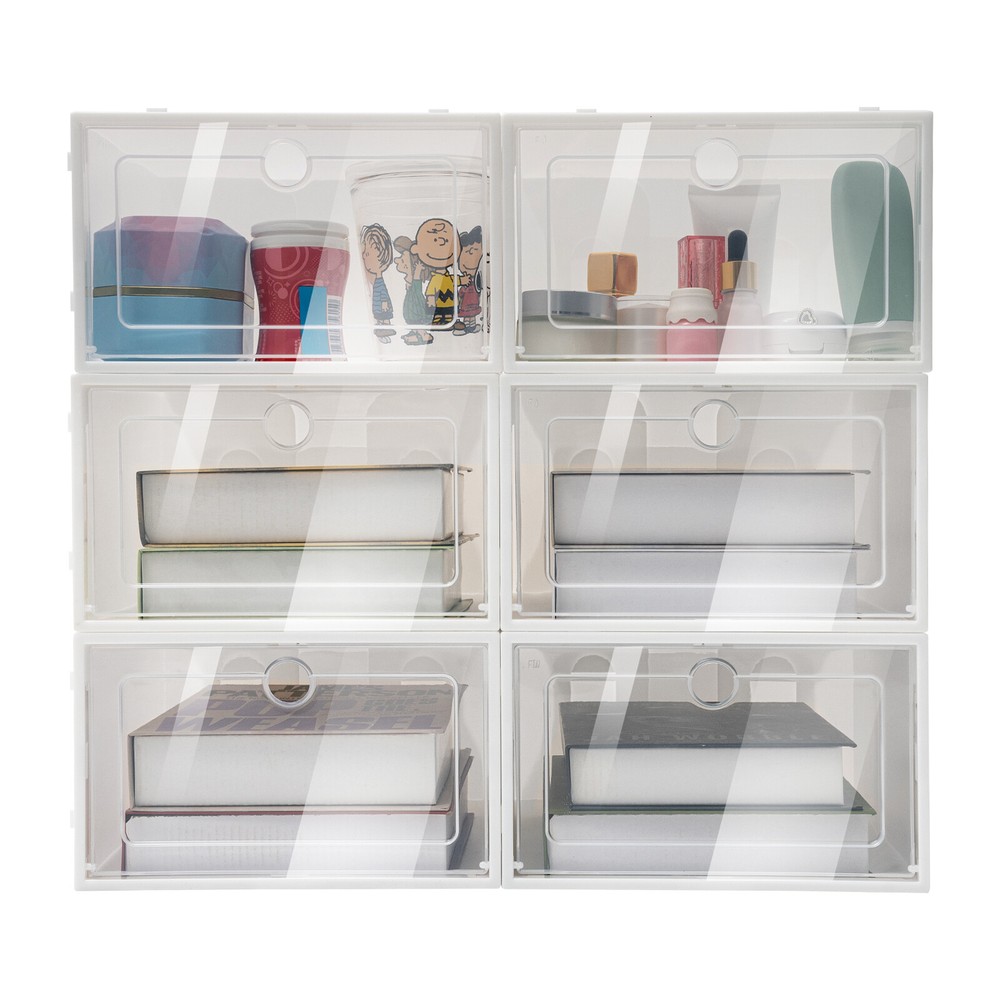 24 Pack Shoe Organizer Stackable Foldable Shoe Rack Clear Plastic Box Container