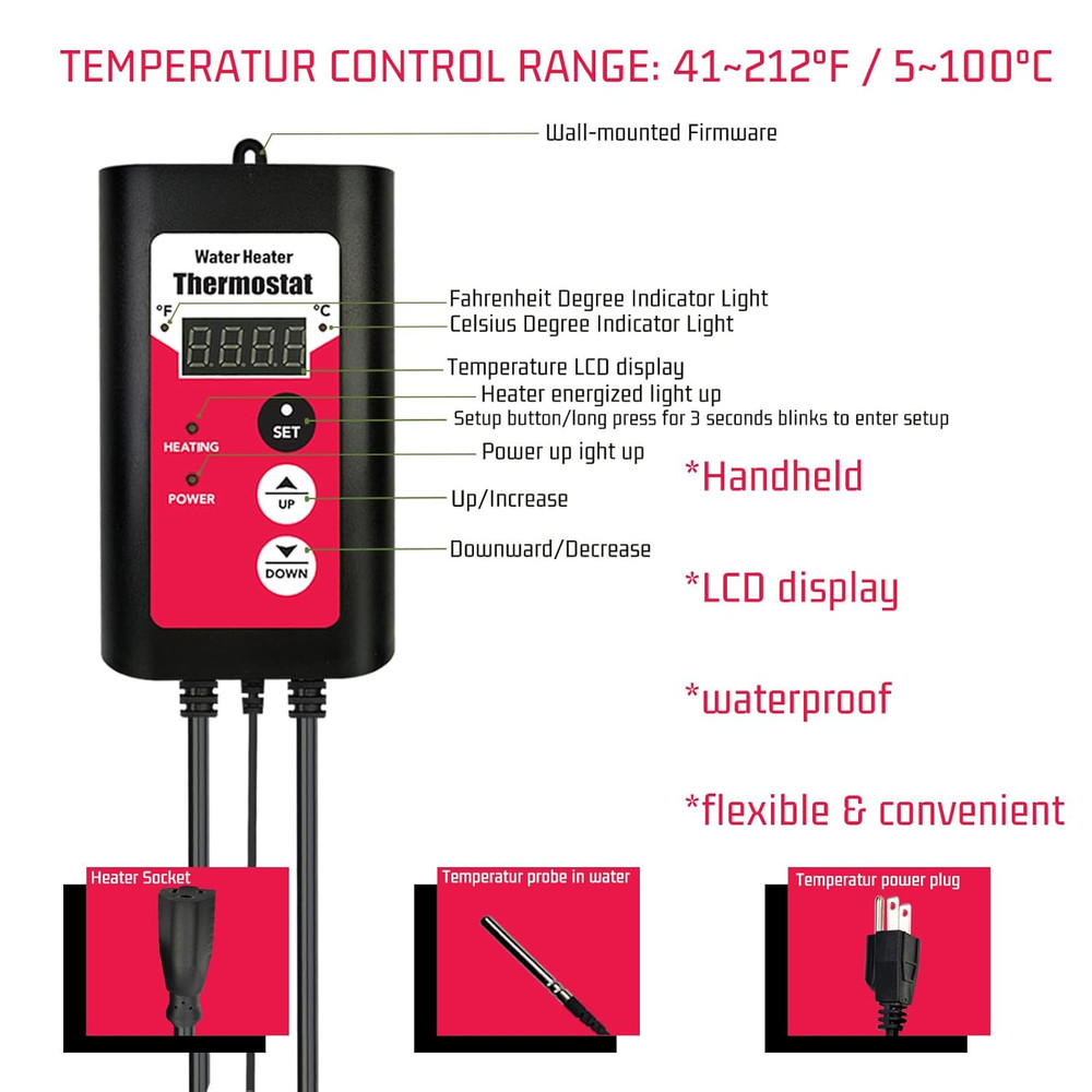 1500W Titanium Submersible Electric Immersion Water Heater with Temp Control & G