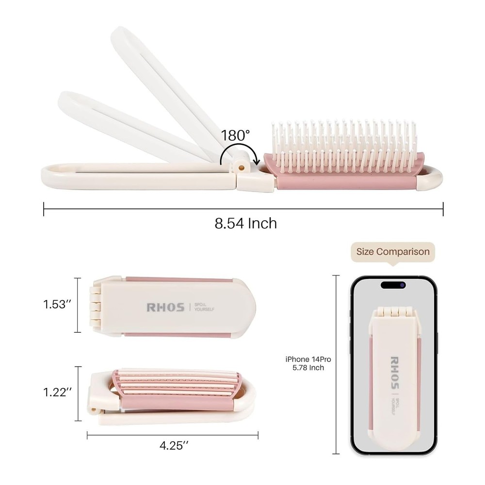Elegant Beige Folding Brush with Mirror - Dual Function for Quick Touch-Ups