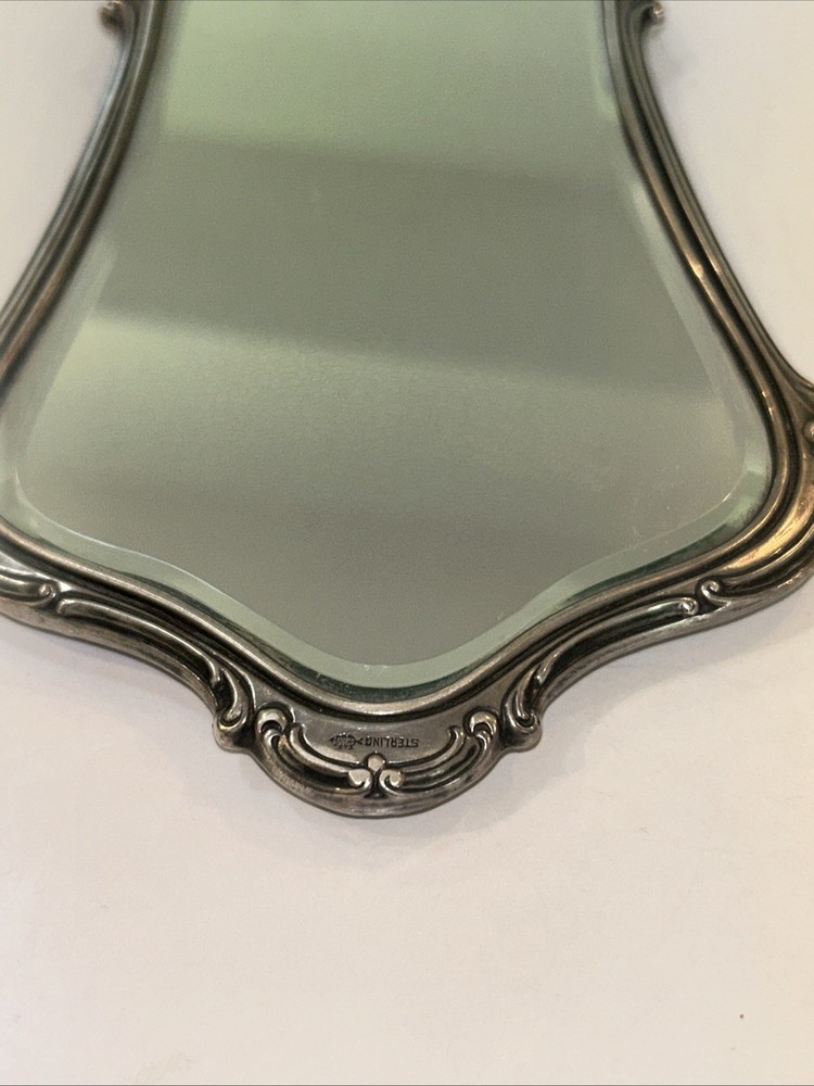 Sterling Silver Hand Mirror Webster Engine Turned Engraved WOW