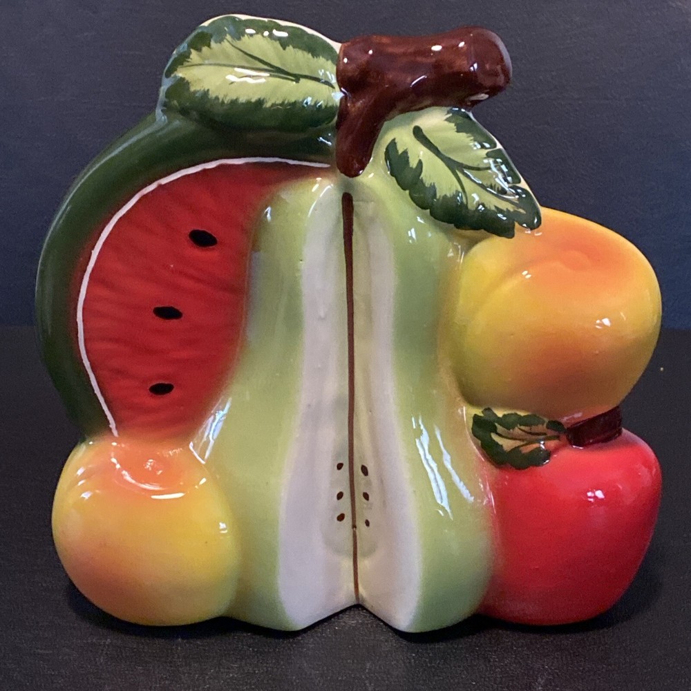 Fruit Ceramic Planter Bright Colors Pear, Watermelon, Peaches, Apple