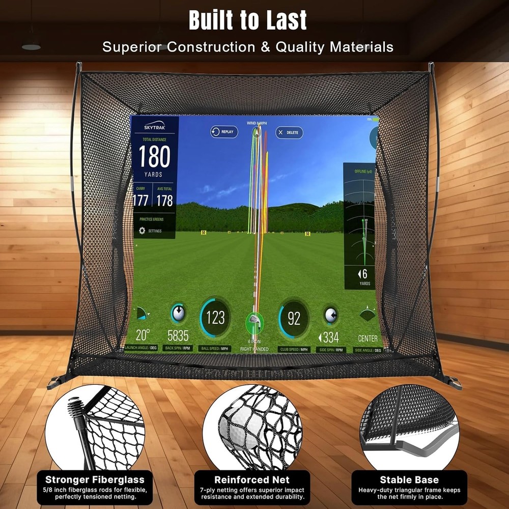 10 x 8 ft Golf Cage Practice Hitting Net with HD Simulator Screen - High-Impact