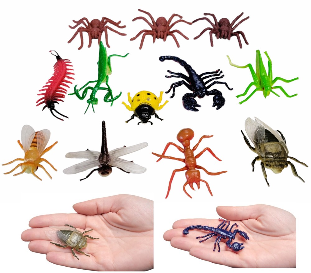 Large 2"-3" Insect Set (12 Pack) Plastic. 12 Realistic Looking Mini. Lady Bug