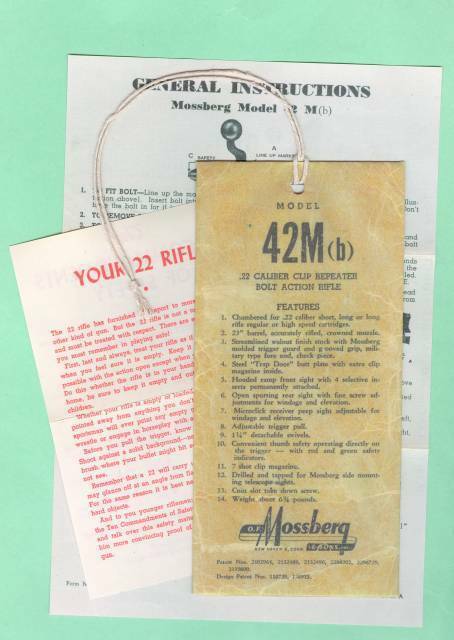 Mossberg Model 42M (b) Owners Manual Reproduction