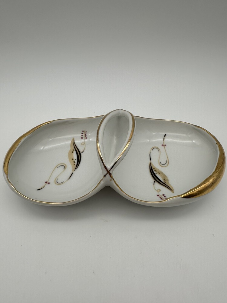 MCM Divided Serving Dish Candy/Nut Dish With Handle And Gold Trim
