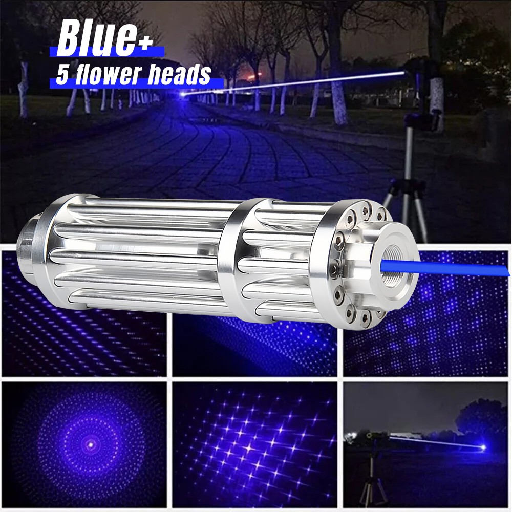 Adjustable High Power Blue Burning Laser Pointer Visible Dot Torch Light 5 heads