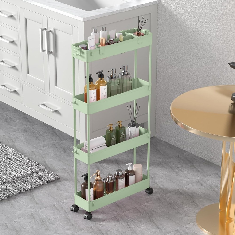 SPACELEAD Ultra-thin Four-tier Wheeled Practical Storage Rack, Green