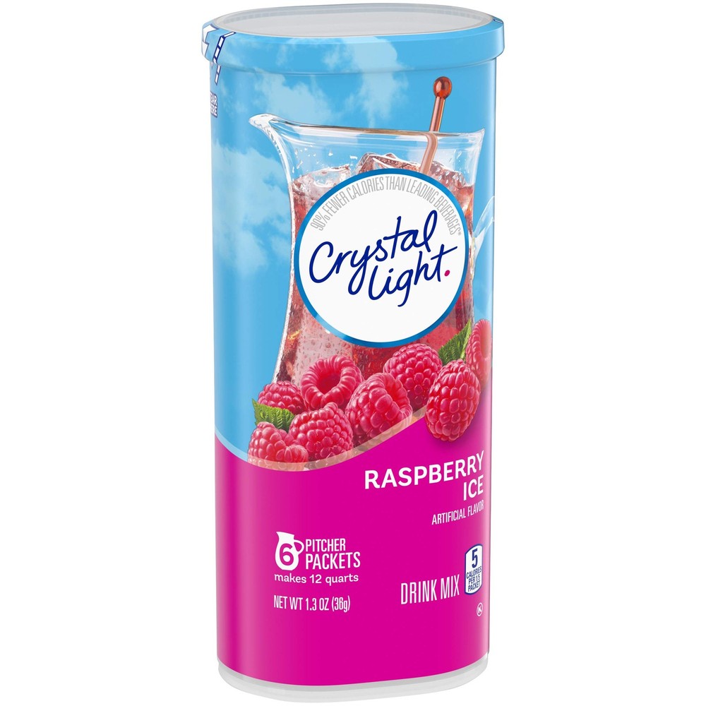 Crystal Light No Sugar Raspberry Ice Drink Mix Less Calories 6 Pitcher Packets