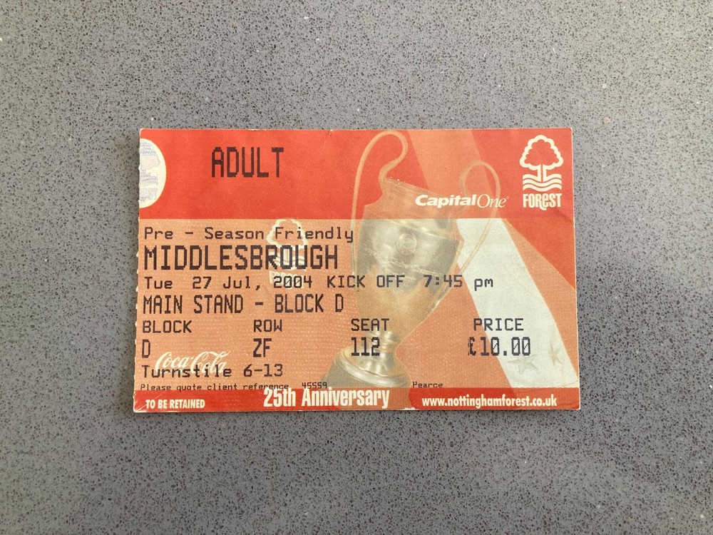 Nottingham Forest v Middlesbrough 2004-05 Match Ticket