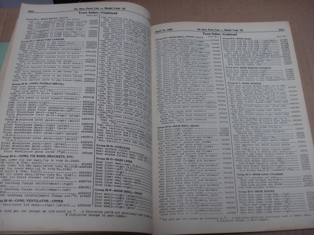 1934 De Soto Model Code SE Parts List Book Cdn