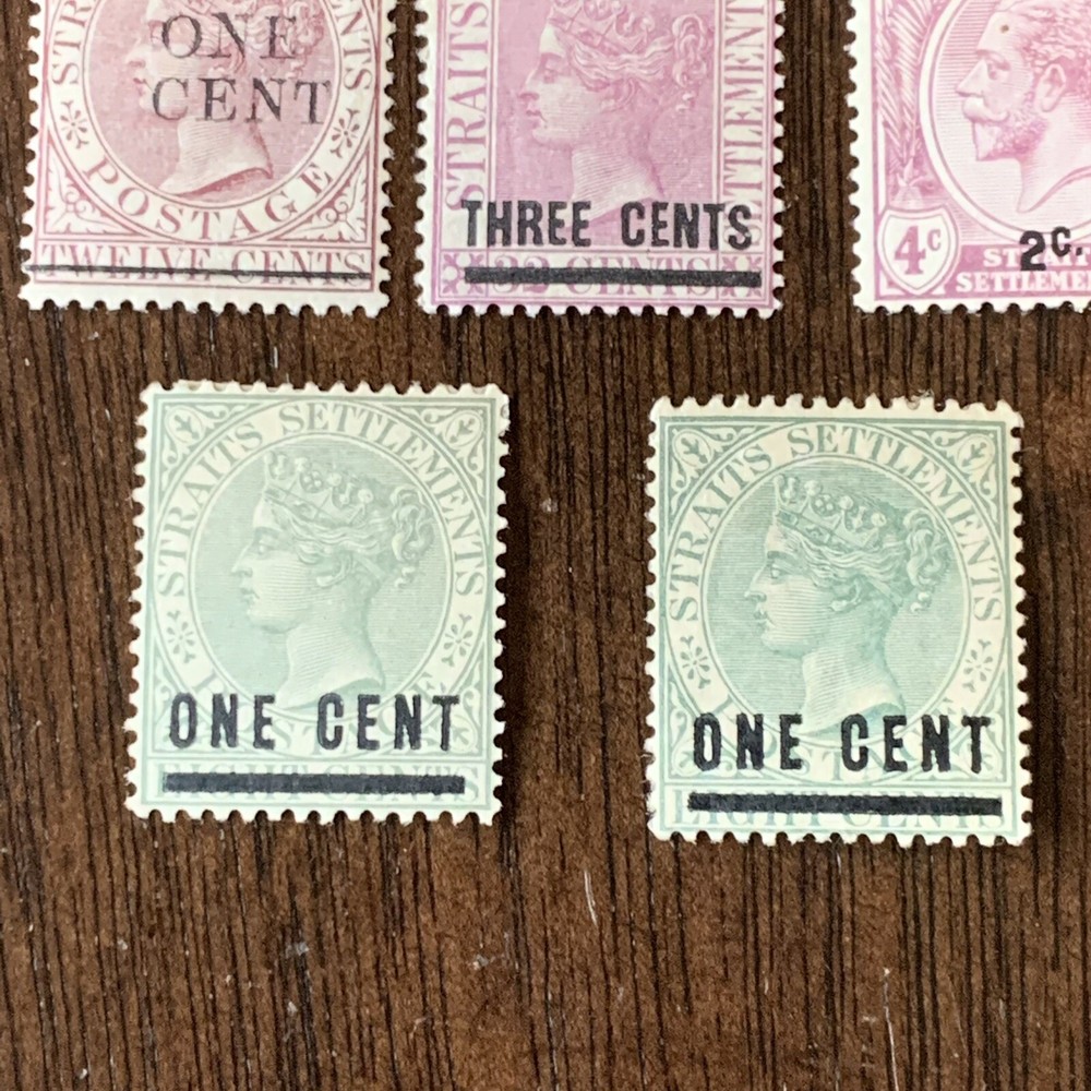 STRAITS SETTLEMENT STAMP LOT TOP 2 STAMPS HAVE BROKEN "O" ERRORS, MINT RED CROSS