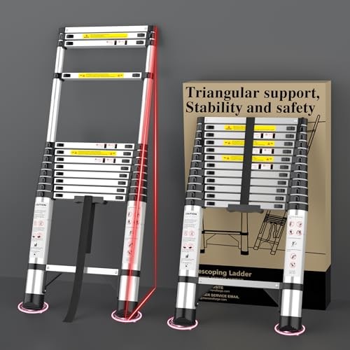 Adjustable Retractable Telescoping Ladder Extension 12.5 FT Pure Silver