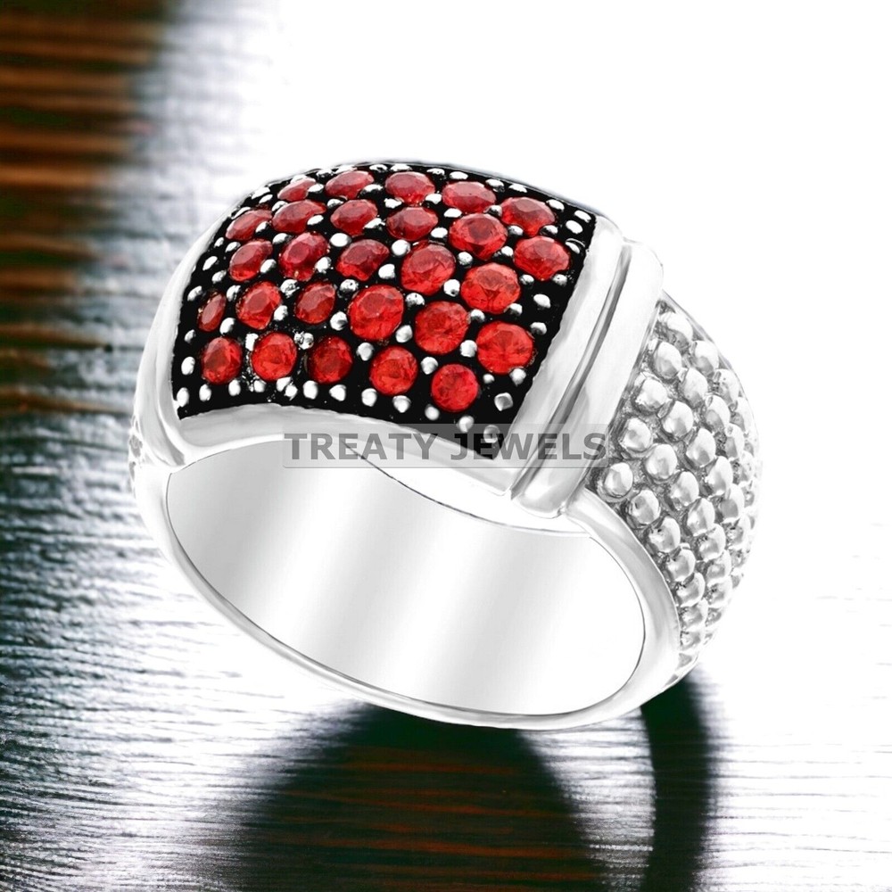 Ruby Round Cut Gemstone With 14K Solid White Gold Ring For Men's #A54