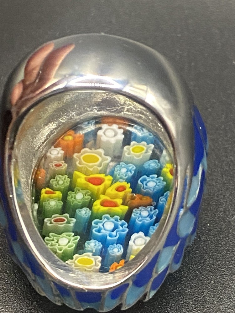 Dome Ring Enamel Millefiori flower statement size 7.5 bold funky chunky solid