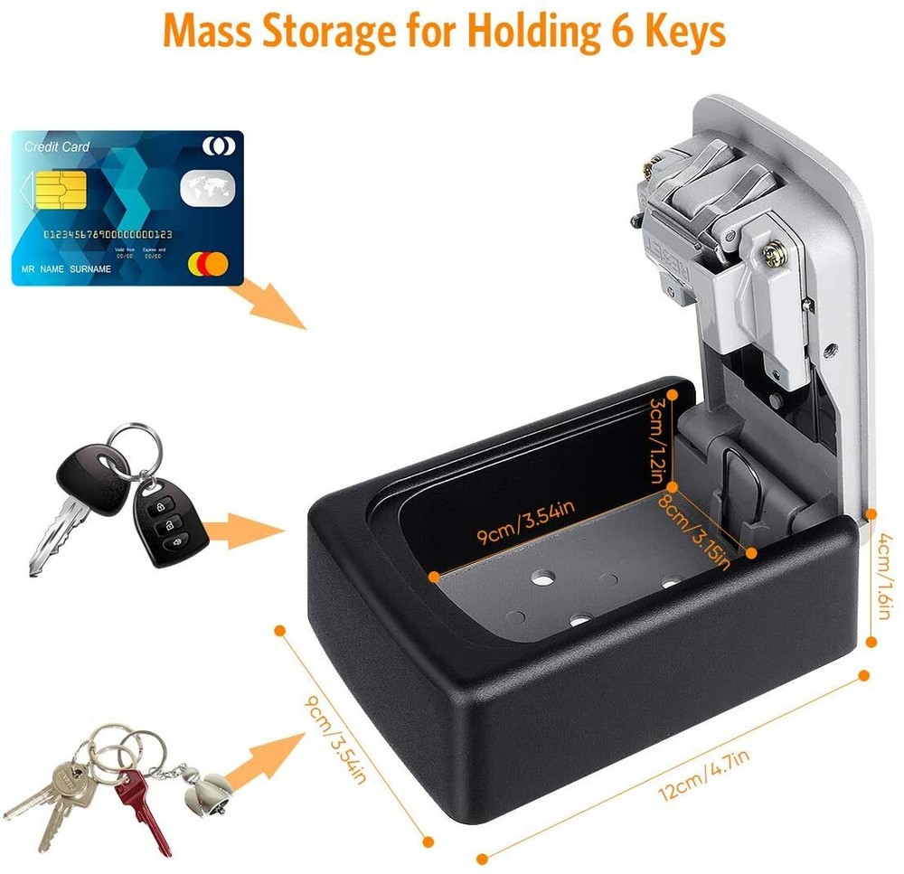 4 Digit Combination Lock Box Wall Mount Security Safe Large 5 Key Waterproof