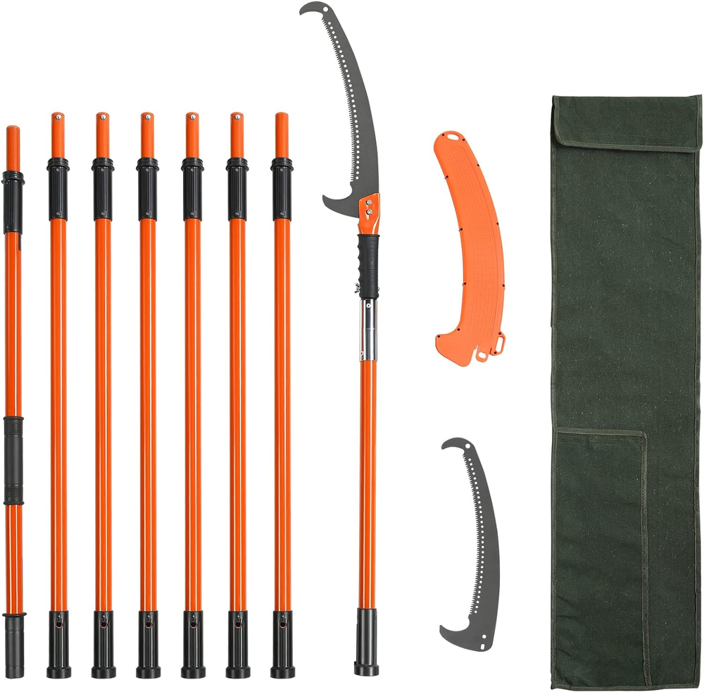 Vevor Manual Pole Saw, 7.3-27 ft Extendable Tree Pruner Sharp Steel Blade And Sc