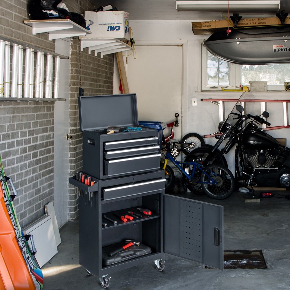 4-Drawer Rolling Tool Cabinet with Bottom Storage & Handle for Garage Workshop