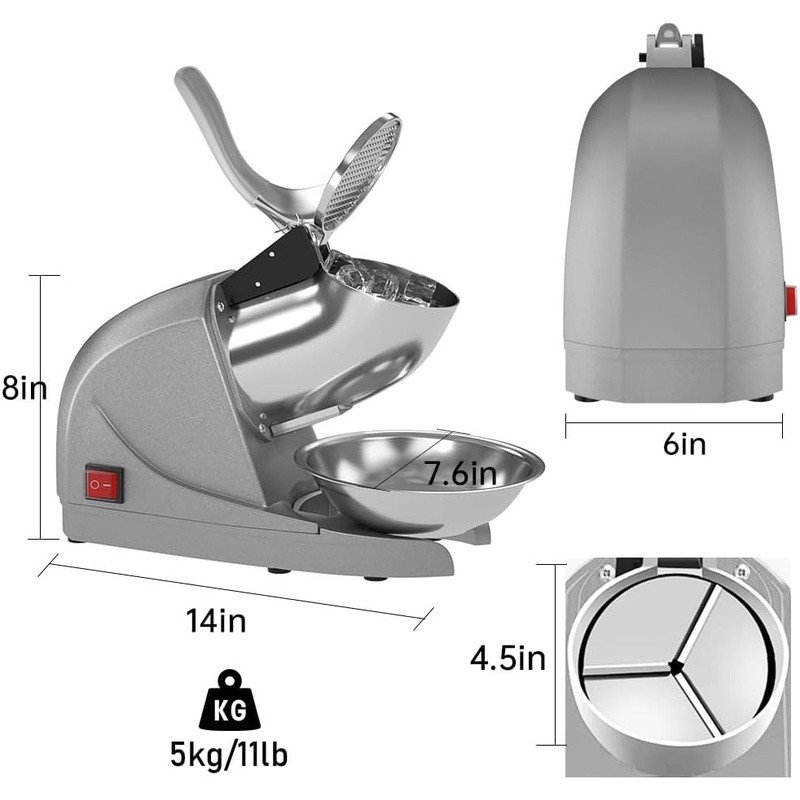 High Efficiency Ice Shaver Three Blades Snow Cone Machine W/ Waterproof Switch