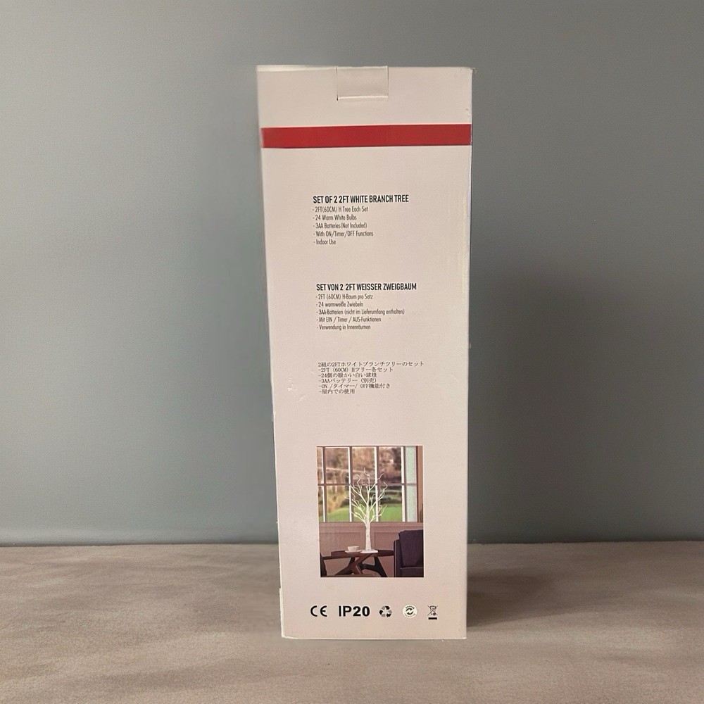 Christmas Lighted Birch Tree 2FT 6/18hr Timer 2 Pack Warm White 3AAA