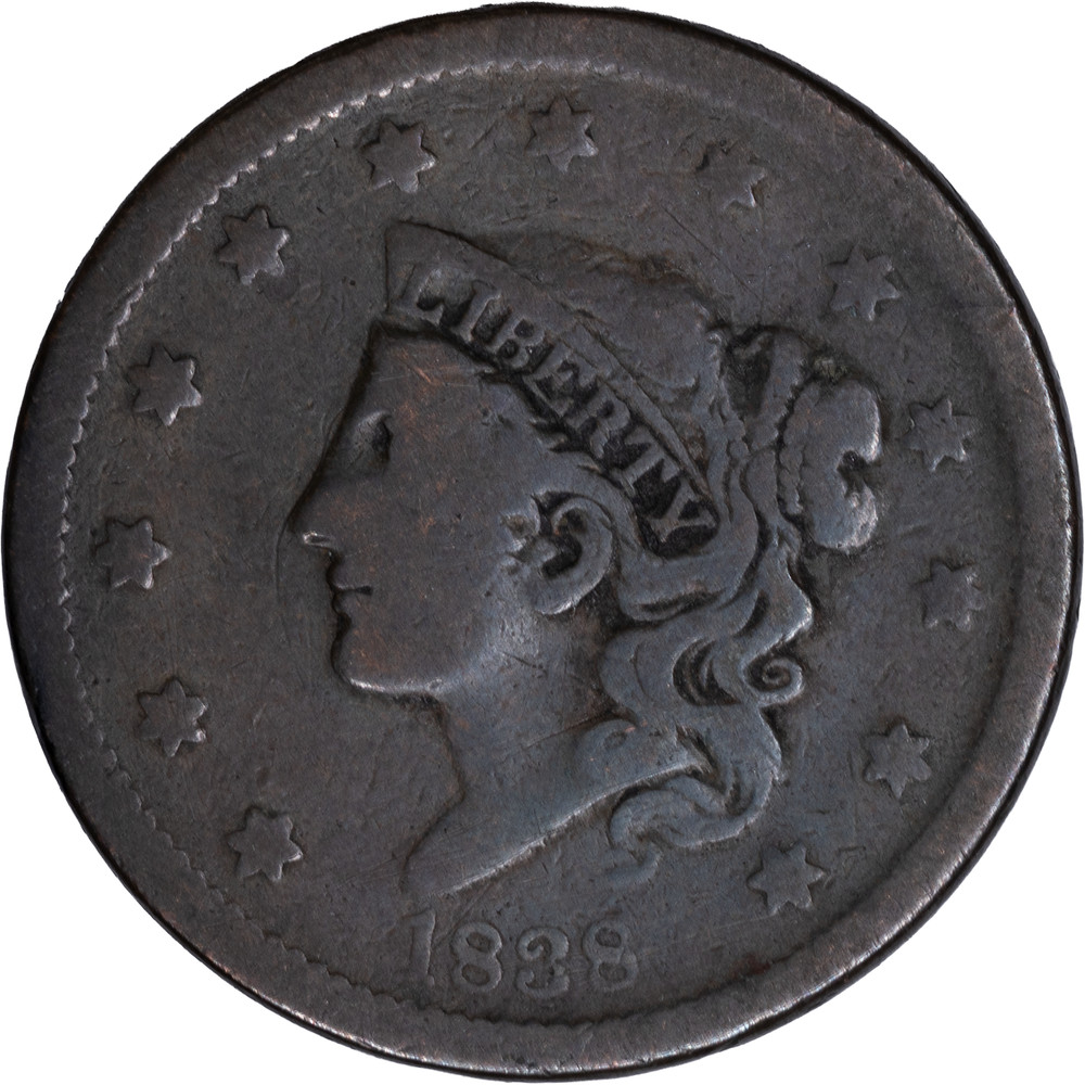 1838 Coronet Head Large Cent ~ VG
