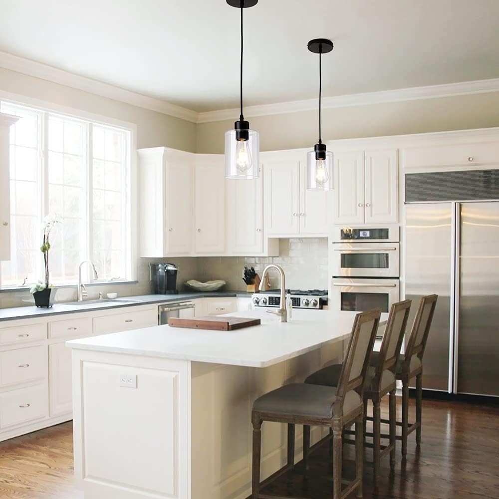 Versatile Dimmable Pendant Lights with Adjustable Height - 2 Pack, Kitchen Style
