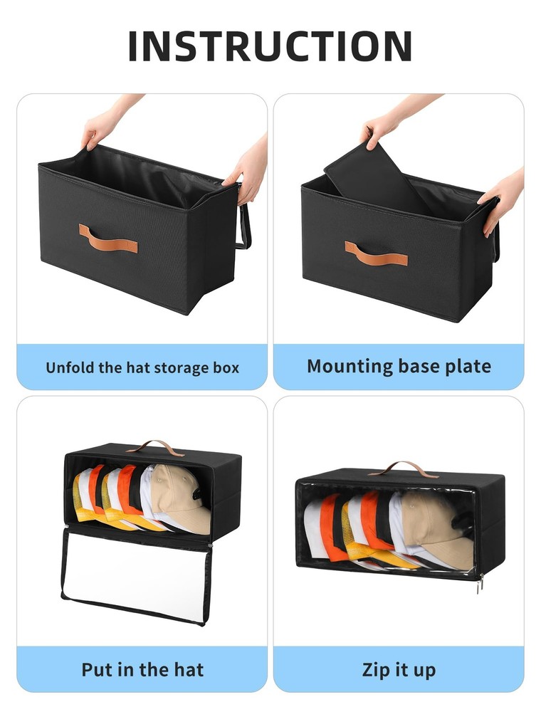 2 Pack Front-Opening Hat Organizer for Baseball Caps, Stackable Rigid Hat Sto...