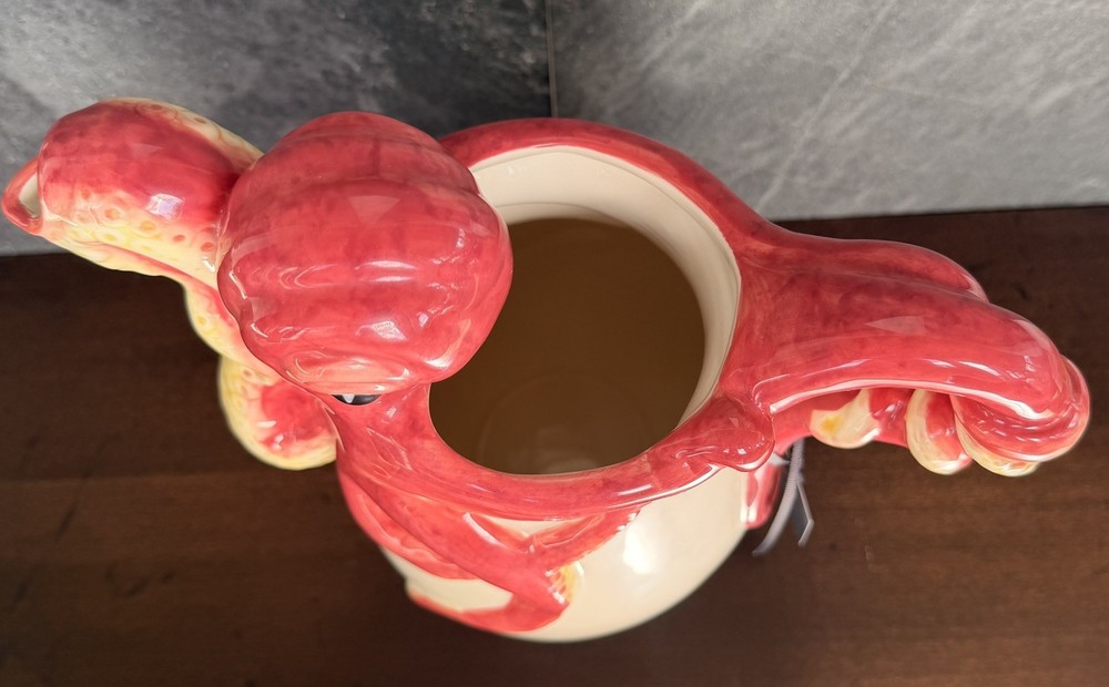 Pink & Red Octopus Pitcher, 11” Blue Sky Clayworks Hand Painted