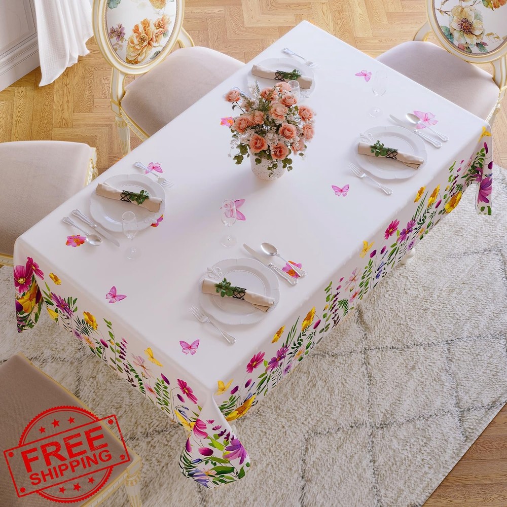 Softalker Easter Tablecloth 60x84 Rectangular Floral Waterproof Stain Resistant