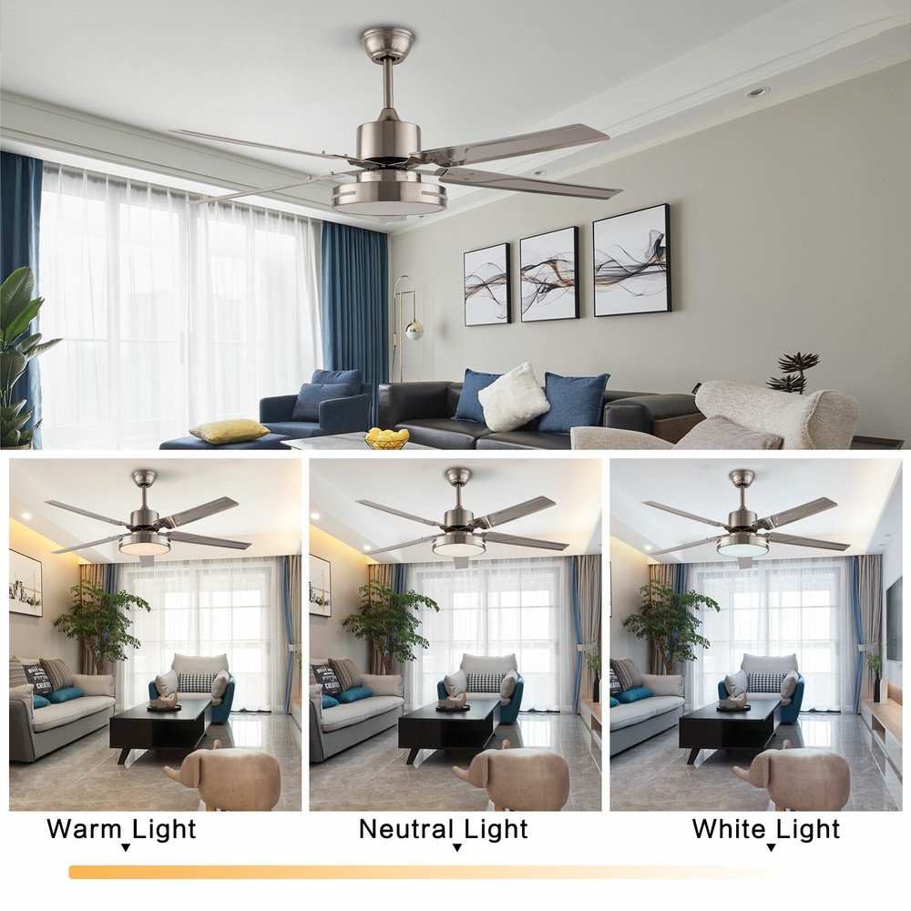 48inch Ceiling Fan Light 4 Blades Fan Dimmable Lamp with Remote Control & Timing
