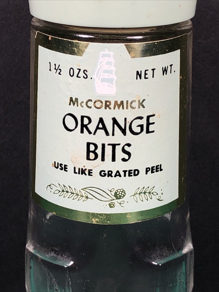 Vintage McCormick | Orange Bits | Spice Jar | Green Lid | Empty