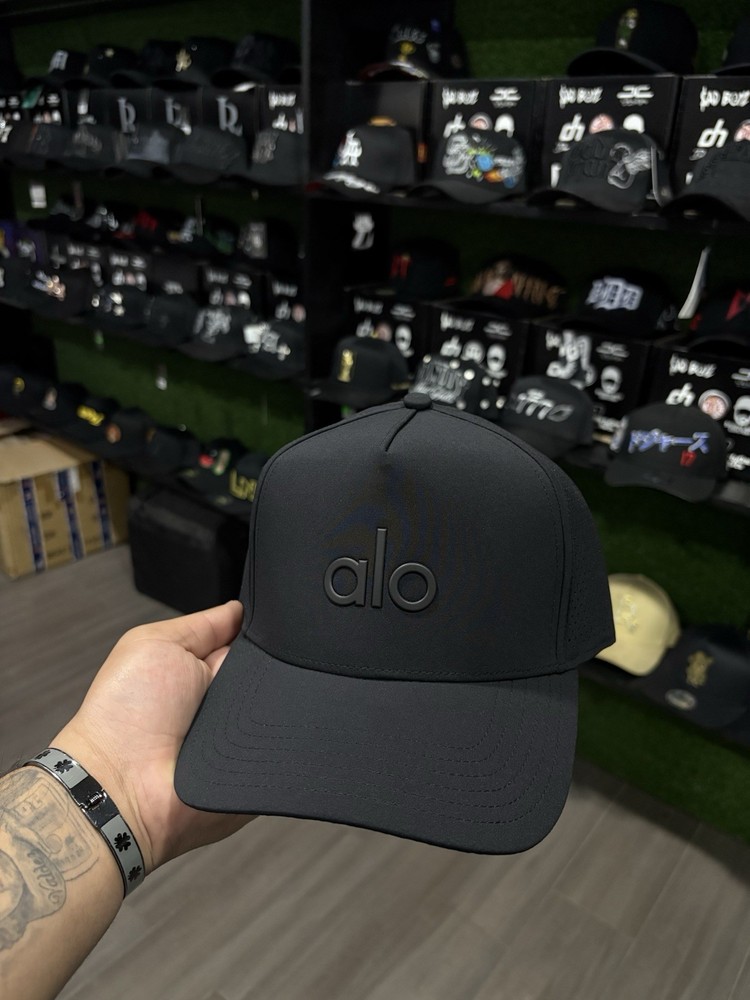 alo Black Adjustable Baseball Cap Unisex Polyester Gym Training Hat