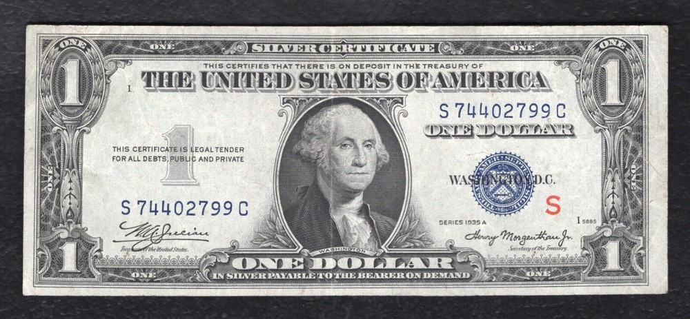 FR. 1610 1935-A $1 ONE DOLLAR SILVER CERTIFICATE “EXPERIMENTAL S” EXTREMELY FINE