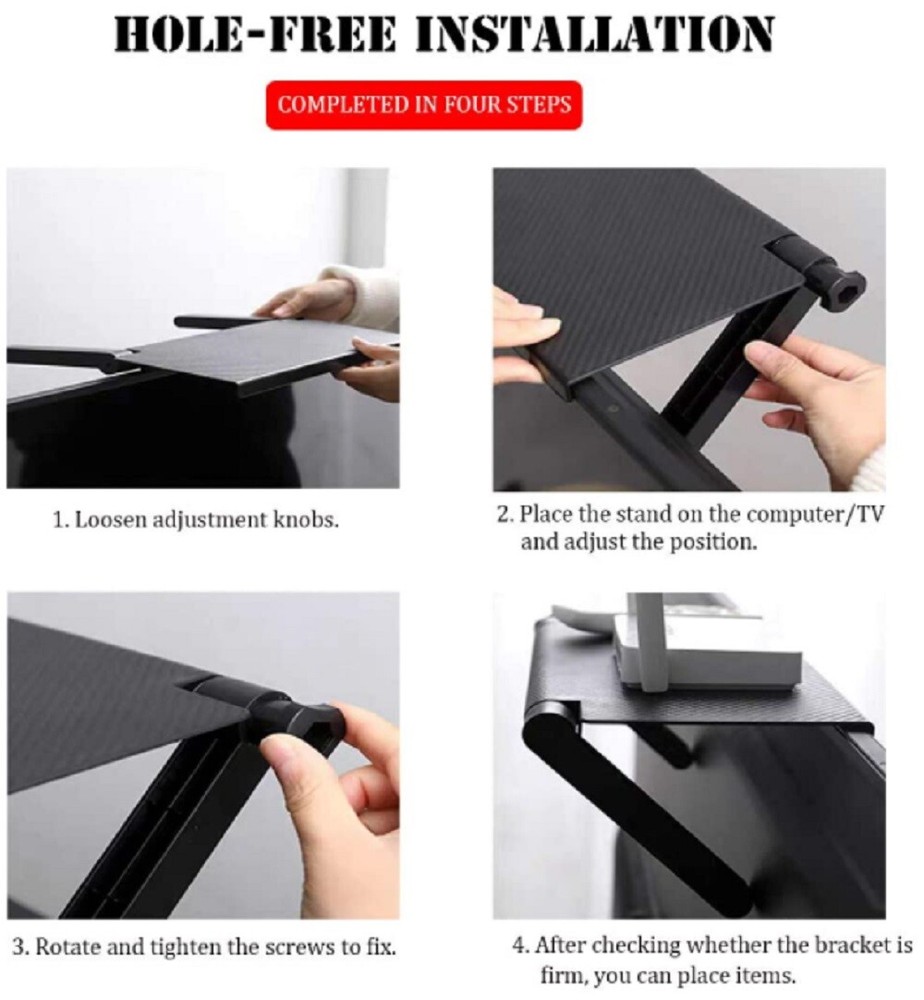 TV Computer Screen Caddy Screen Top Shelf Desktop Adjustable Storage Rack Holder