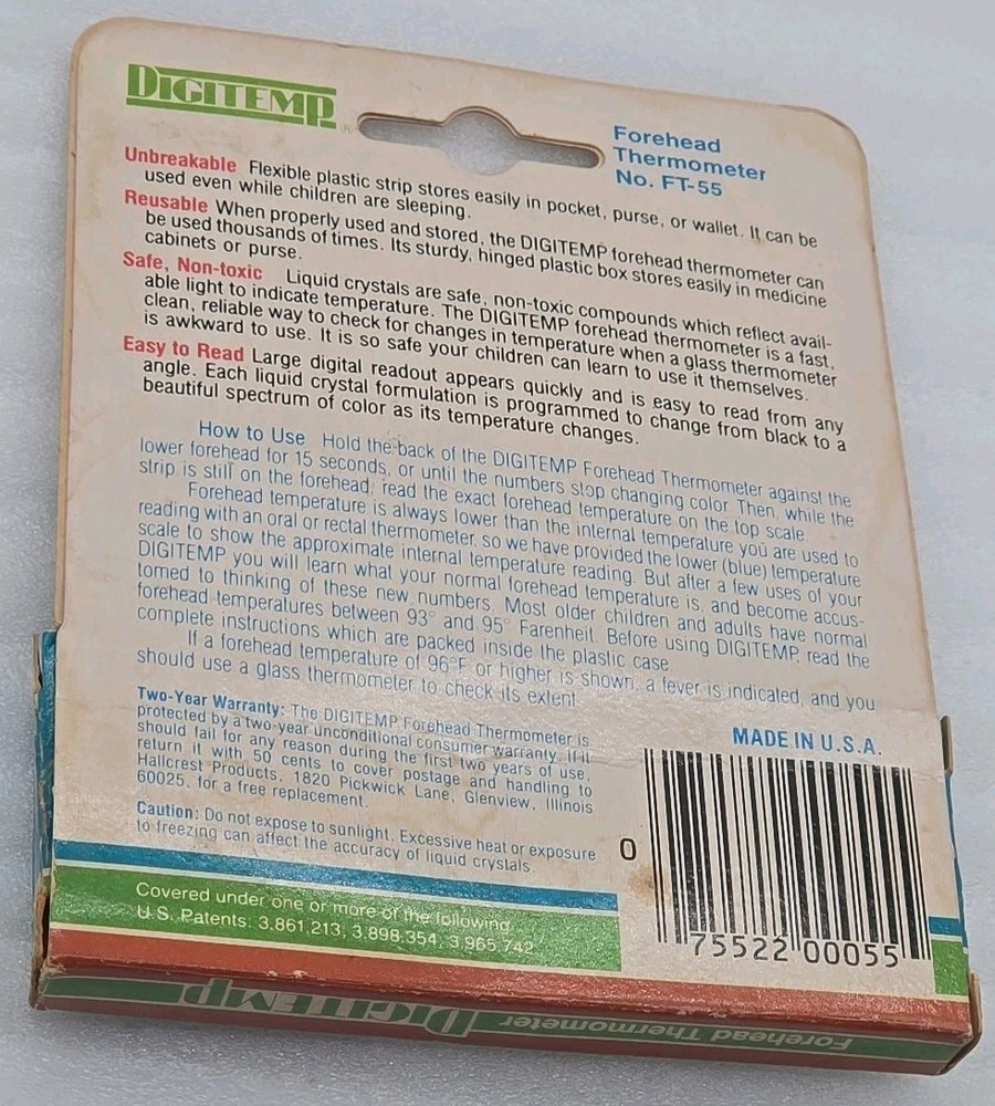 Vintage Digitemp Forehead Thermometer with Box Instructions & Plastic Case