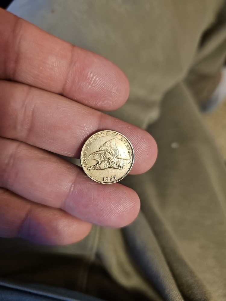 1857 Flying Eagle Cent Penny AU, Almost Uncirculated