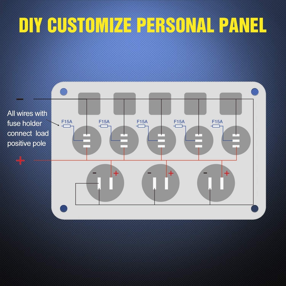 Nilight 90101E 5Gang Multi-Function 5 Gang Rocker Switch Panel, Blue