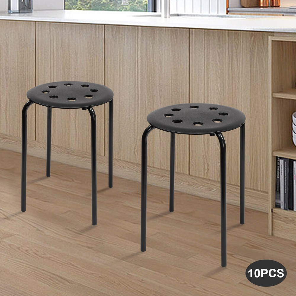Set of 10 Portable Plastic Stack Stools 17.5" Height Backless Classroom Seating