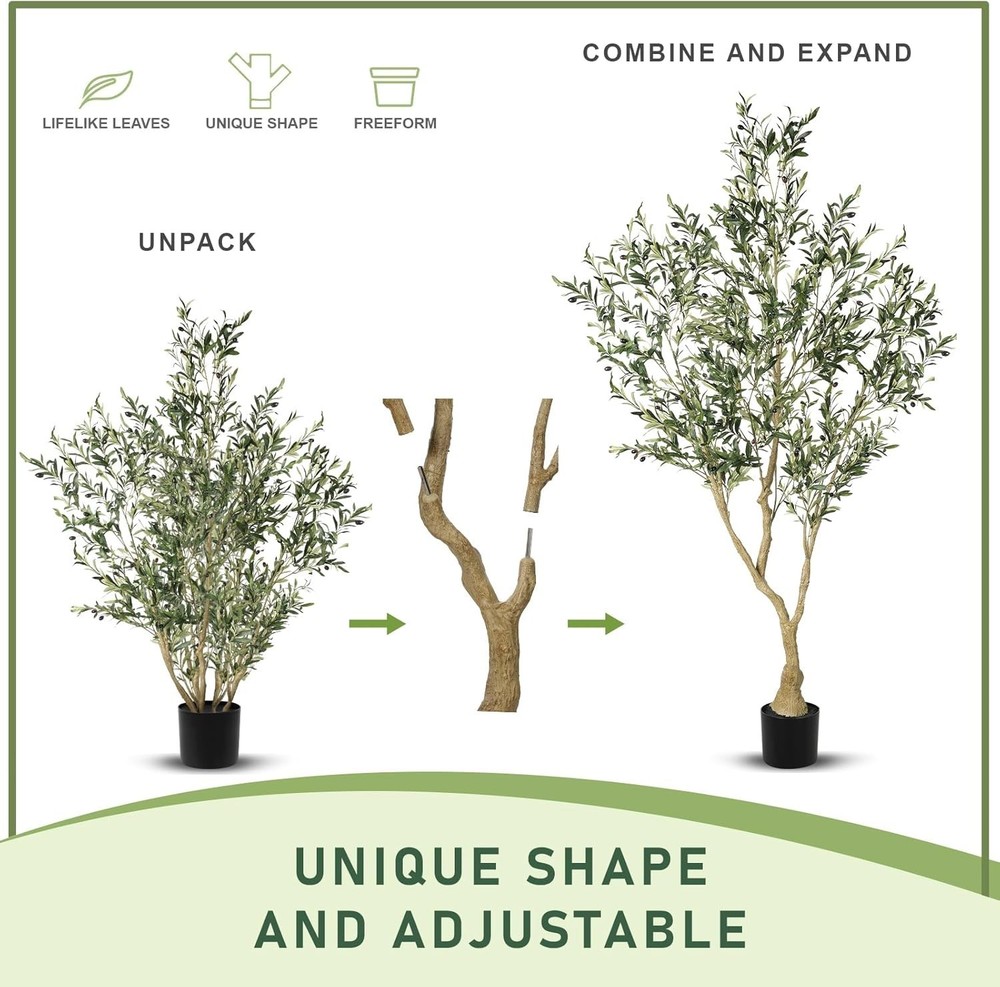 Olive Trees Artificial Indoor - Faux Olive Tree 7ft with Large Olive Branches...