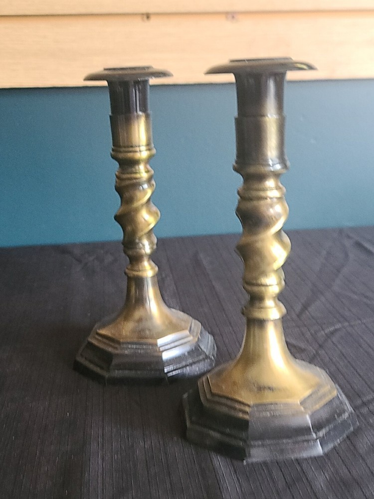 2 Ornate Solid Brass Candle Sticks Made In India EUC